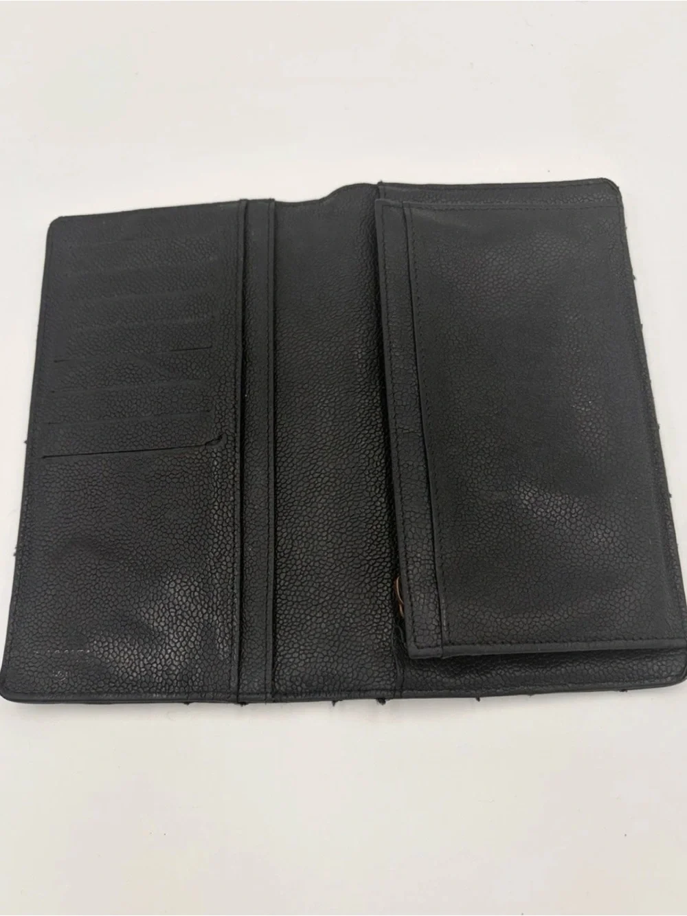 CHANEL Black Quilted Caviar Leather Wallet with Silver CC Emblem